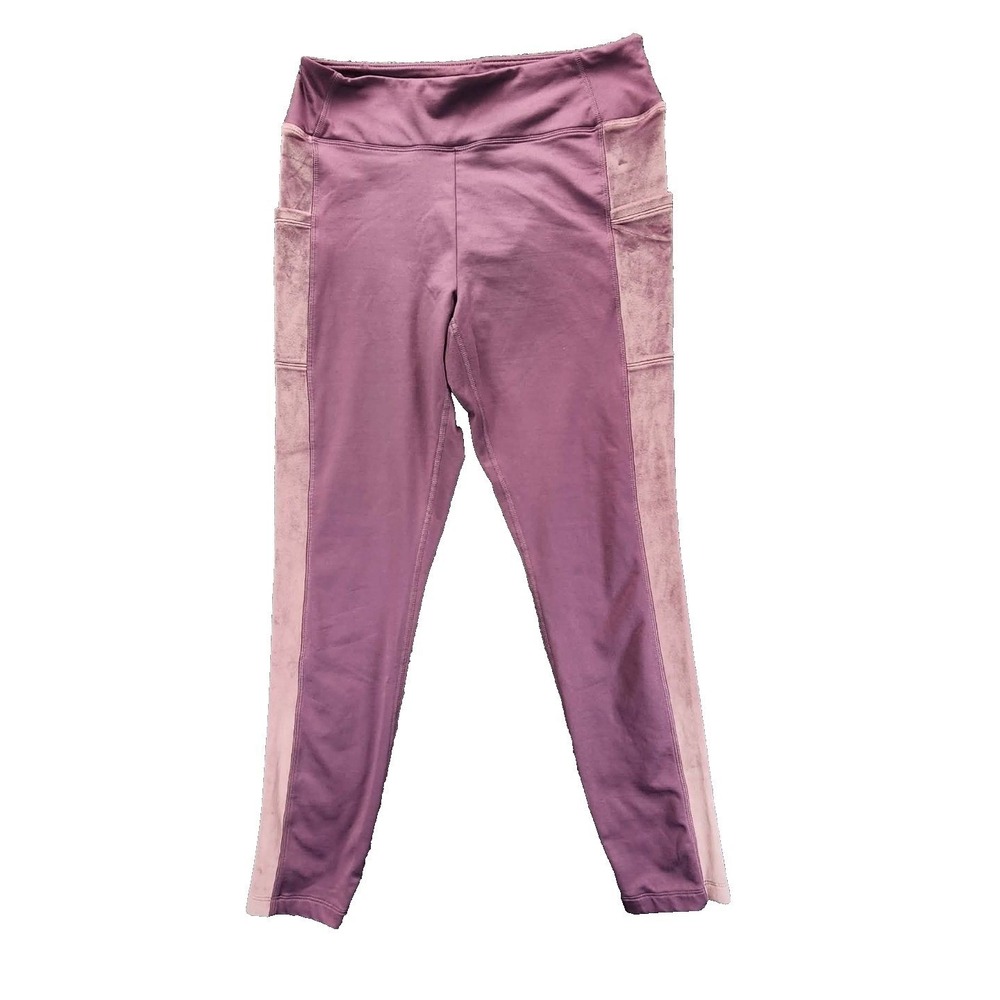 PINK Active Leggings Womens Large‎ Purple Velvet Trim Side Pockets EUC